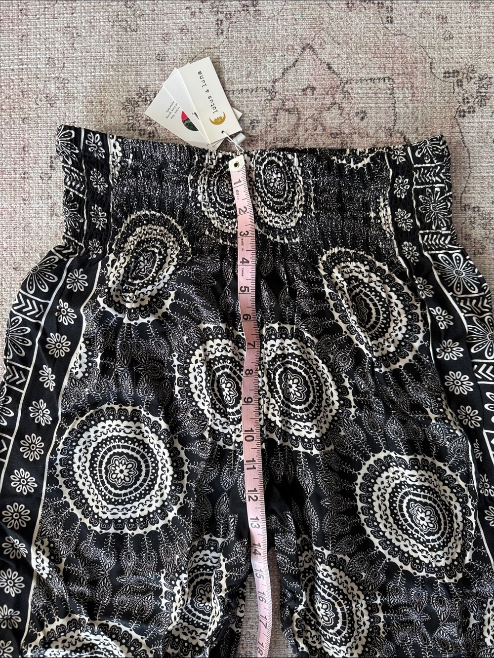 Black & White Mandala Smocked Waist Joggers - Picture 4 of 9